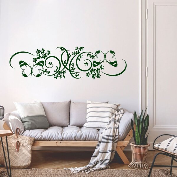INSPIO-výroba darčekov a dekorácií - Nálepky na stenu - Kvetinový ornament s motýľmi