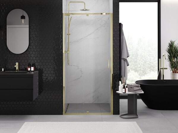 Mexen Exo, výklopné sprchové dvere 90 cm, číre sklo, zlatá, 819-090-000-50-00