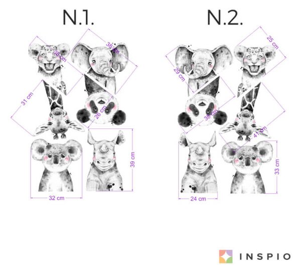 INSPIO-textilná prelepiteľná nálepka - Nálepky okolo dverí a nábytku- Čiernobiele zvieratká
