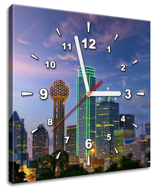 Obraz s hodinami Dallas City USA Rozmery: 30 x 30 cm