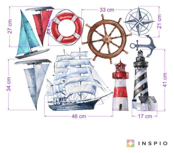 INSPIO-textilná prelepiteľná nálepka - Nálepky na stenu - Námornícky set