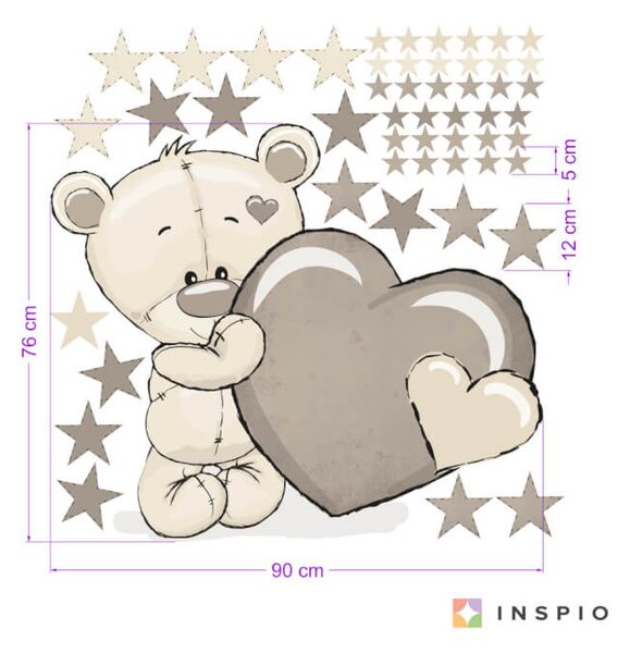 INSPIO-textilná prelepiteľná nálepka - Detská nálepka na stenu Medvedík s menom