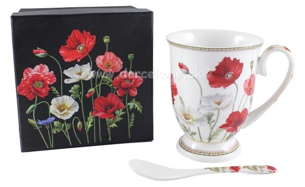 Porcelánová šálka s lyžičkou maky 280ml biela