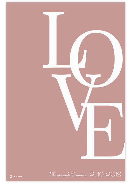 INSPIO-dibondový obraz s textom v drevenom ráme - Obraz do izby LOVE s menami