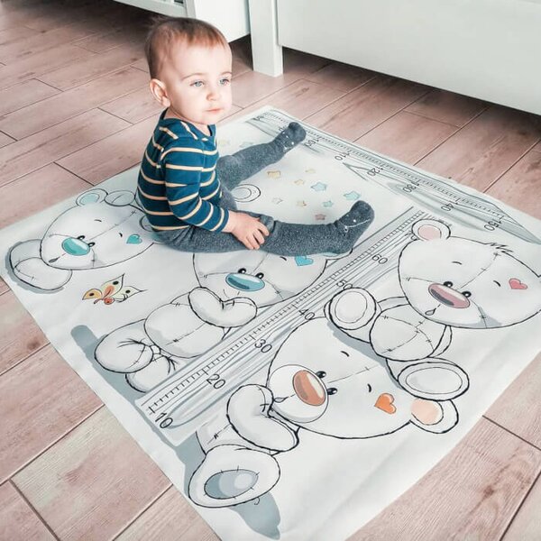 INSPIO-textilná prelepiteľná nálepka - Detský meter na stenu - Medvede