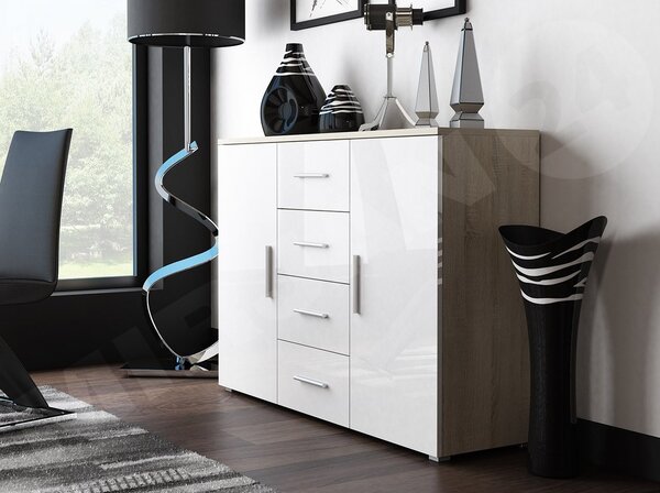 Mirjan24 Komoda Cami, Farby: biela / biely lesk 5902928110241