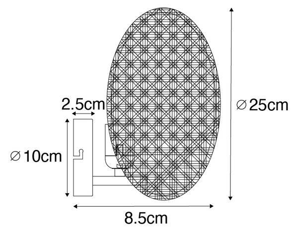 Rustikálna nástenná lampa čierna s ratanom 25 cm - Kata