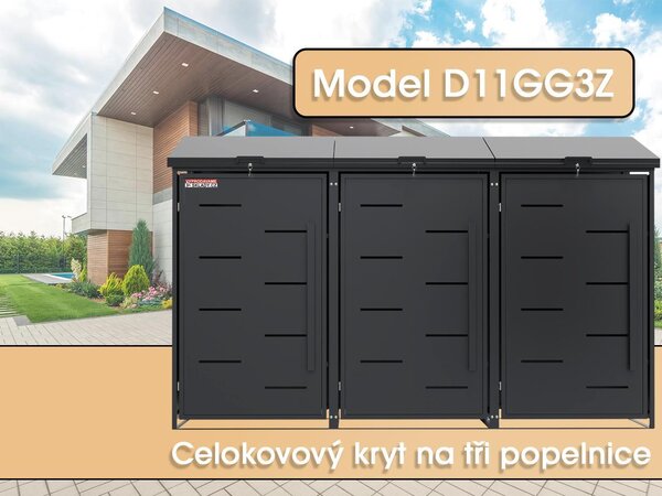 Prístrešok na odpadkové koše D11GG3Z, na 3 koše, so zámkom proti vetru a krádeži, antracitový