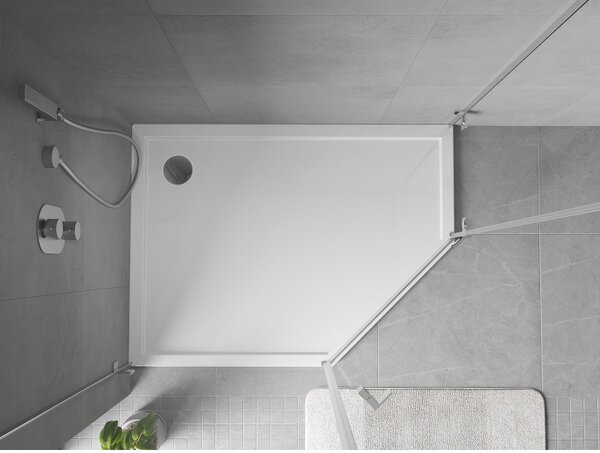 Mexen Flow Slim, ľavostranná päťuholníková sprchová vanička 90 x 80 cm, biela lesklá, 46P108090L