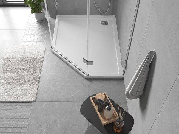 Mexen Flow Slim, ľavostranná päťuholníková sprchová vanička 90 x 80 cm, biela lesklá, 46P108090L