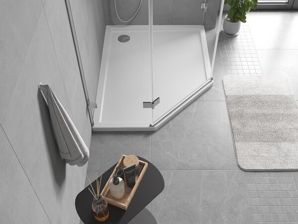 Mexen Flow Slim, pravostranná päťuholníková sprchová vanička 90 x 80 cm, biela lesklá, 46P108090R
