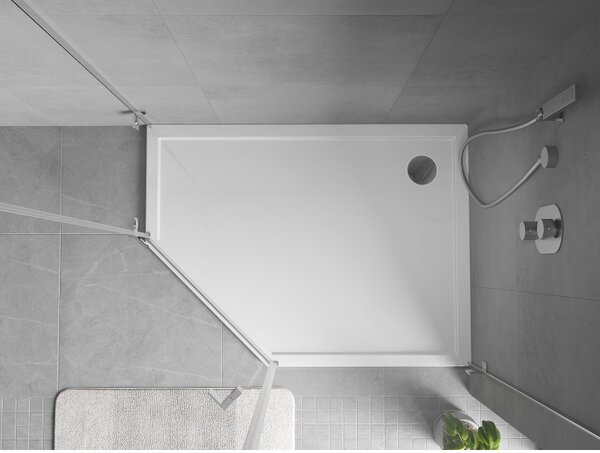 Mexen Flow Slim, pravostranná päťuholníková sprchová vanička 90 x 80 cm, biela lesklá, 46P108090R