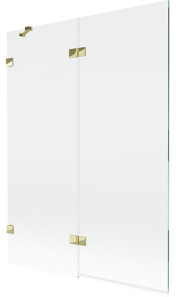 Mexen Lunar, 2-krídlová vaňová zástena ľavá 130 x 150 cm, číre sklo, zlatá lesklá, 897-130-100-50-00-L