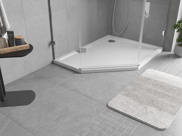 Mexen Flow Slim, pravostranná päťuholníková sprchová vanička 90 x 80 cm, biela lesklá, 46P108090R
