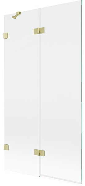 Mexen Lunar, 2-krídlová vaňová zástena ľavá 100 x 150 cm, číre sklo, zlatá matná, 897-100-100-55-00-L