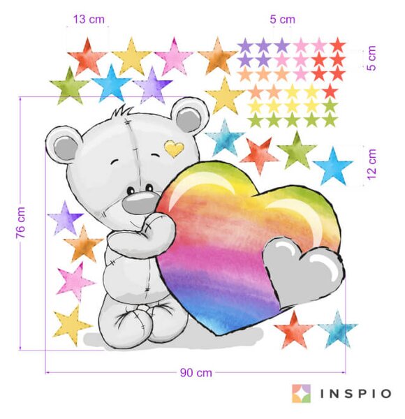 INSPIO-textilná prelepiteľná nálepka - Nálepka pestrofarebného macka s hviezdami