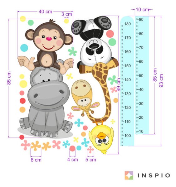 INSPIO-textilná prelepiteľná nálepka - Modrý meter - Veselé zvieratka 180cm