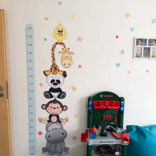 INSPIO-textilná prelepiteľná nálepka - Modrý meter - Veselé zvieratka 180cm