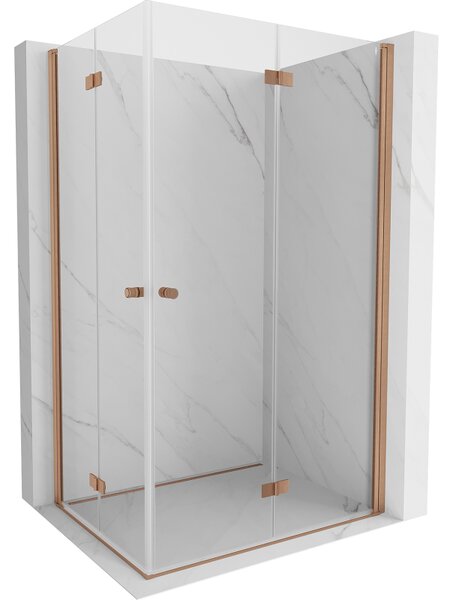 Mexen Mist-F Duo, skladací sprchový kút 80 x 100 cm, priehľadný, brúsená meď - 8A6-080L-100P-65-00