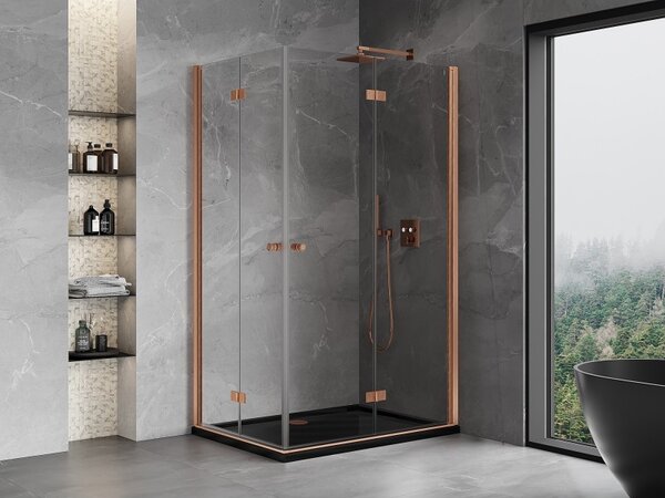 Mexen Mist-F Duo, skladací sprchový kút 80 x 100 cm, priehľadný, brúsená meď - 8A6-080L-100P-65-00