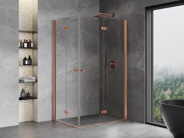 Mexen Mist-F Duo, skladací sprchový kút 80 x 100 cm, priehľadný, brúsená meď - 8A6-080L-100P-65-00