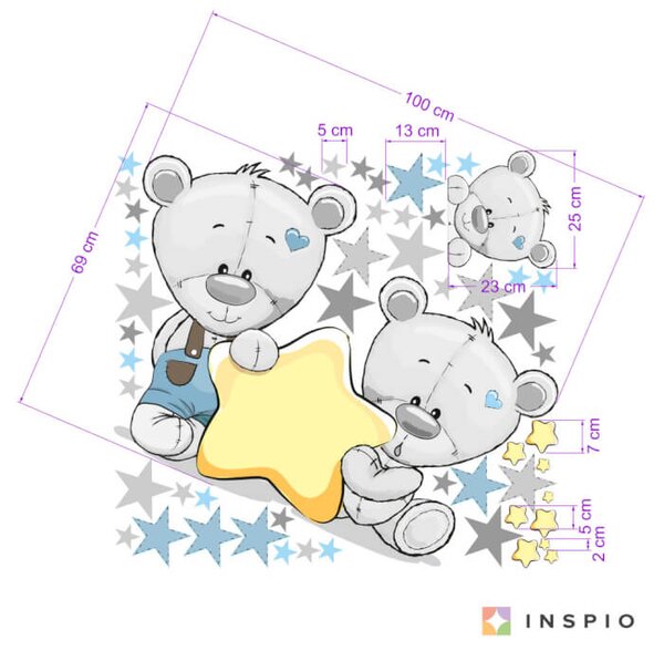 INSPIO-textilná prelepiteľná nálepka - Nálepka na stenu Macovia a hviezdy s menom v modrom