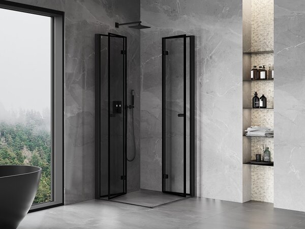 Mexen Mist-F Duo, skladací sprchový kút 70 x 70 cm, číre sklo-čierny rám, 8A6-070L-070P-70-70