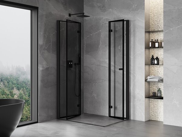 Mexen Mist-F Duo, skladací sprchový kút 80 x 70 cm, číre sklo-čierny rám, 8A6-080L-070P-70-70