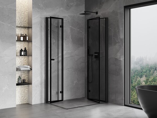 Mexen Mist-F Duo, skladací sprchový kút 70 x 75 cm, číre sklo-čierny rám, 8A6-070L-075P-70-70