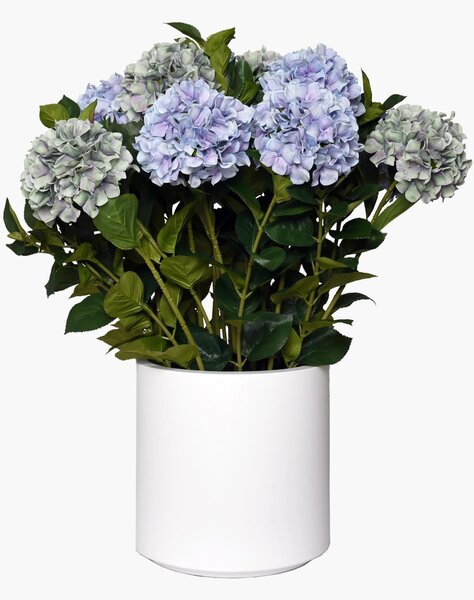 Umelá hortenzia HYDRANGEA v bielom kvetináči, výška 90 cm, modrá