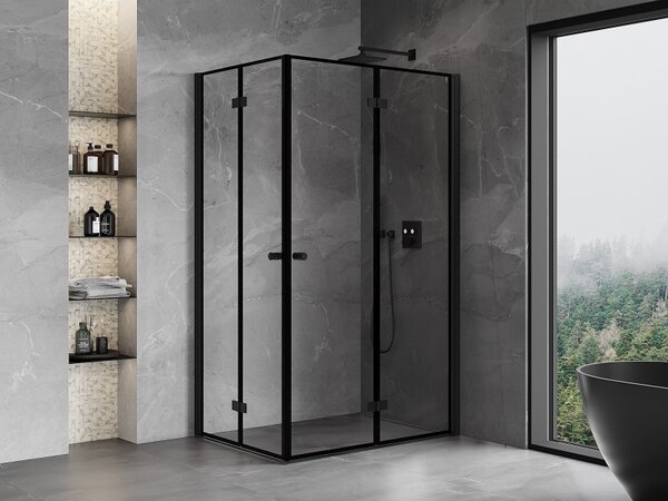 Mexen Mist-F Duo, skladací sprchový kút 70 x 75 cm, číre sklo-čierny rám, 8A6-070L-075P-70-70