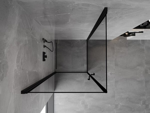 Mexen Mist-B Duo, 2-krídlový výklopný sprchový kút 70 x 70 cm, číre sklo-čierny rám, 8A2-070L-070P-70-70