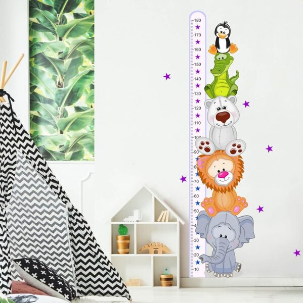 INSPIO-textilná prelepiteľná nálepka - Fialový meter so zvieratkami II - 180cm