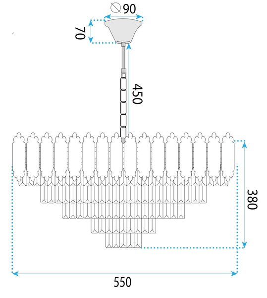 Toolight Toolight, krištáľové závesné svietidlo 60cm, 8xE14, G049-CP, zlatá, OSW-08943
