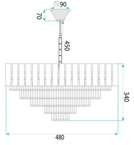 Toolight Toolight, krištáľové závesné svietidlo 50cm, 7xE14, G056-CP, zlatá, OSW-08990