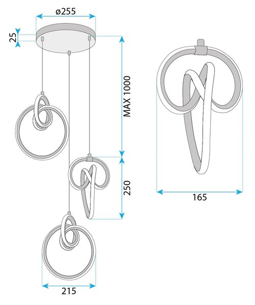 Toolight Toolight, LED závesné svietidlo 3x20W, 4000K, 4200lm, G072-3CPR, zlatá, OSW-08664