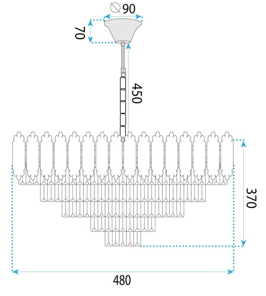 Toolight Toolight, krištáľové závesné svietidlo 50cm, 7xE14, G057-CP, zlatá, OSW-08991