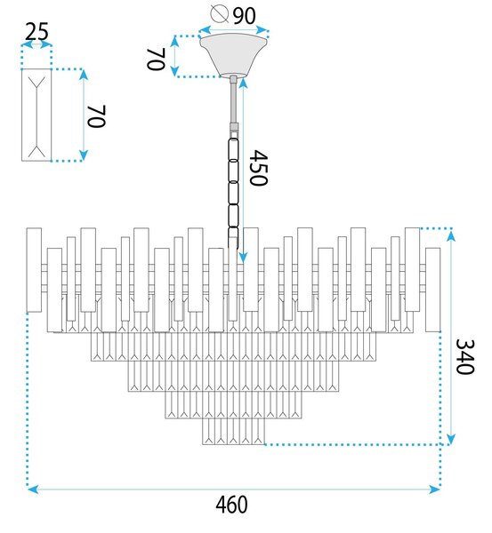 Toolight Toolight, krištáľové závesné svietidlo 50cm, 7xE14, G050-CP, zlatá, OSW-08944