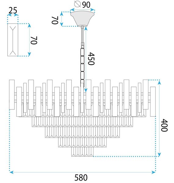 Toolight Toolight, krištáľové závesné svietidlo 60cm, 8xE14, G052-CP, zlatá, OSW-08946