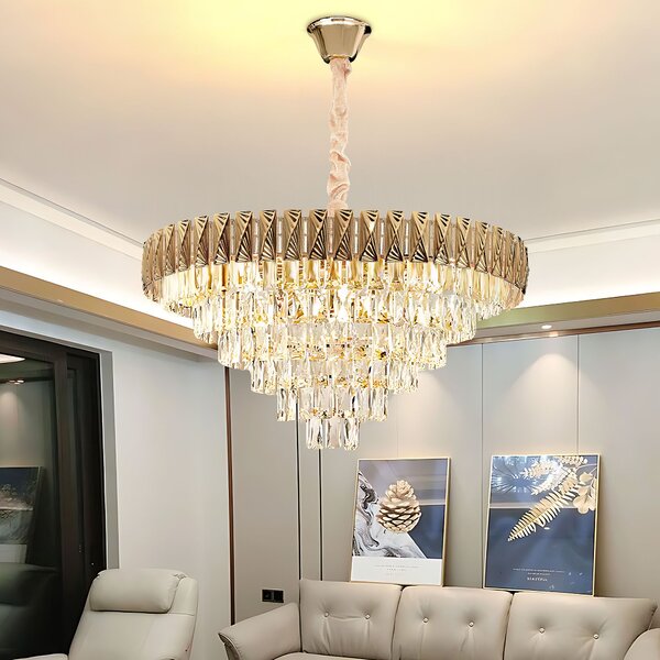 Toolight Toolight, závesné krištáľové svietidlo 80cm, 12xE14, G061-CP, zlatá, OSW-08995