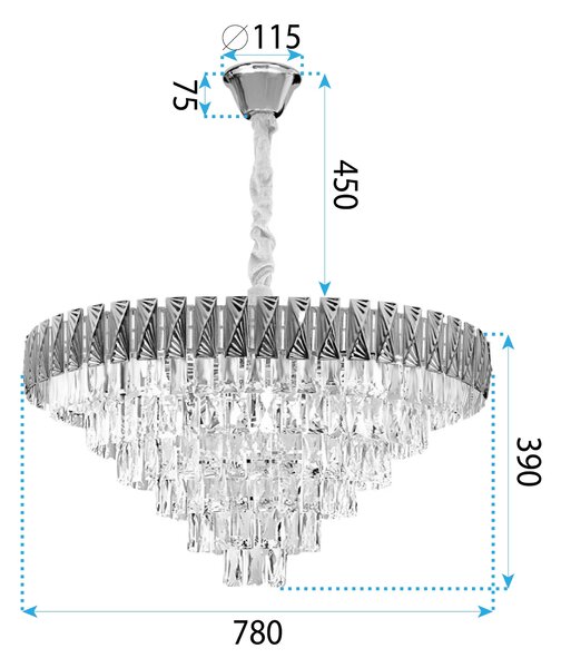 Toolight Toolight, závesné krištáľové svietidlo 80cm, 12xE14, G061-CP, zlatá, OSW-08995