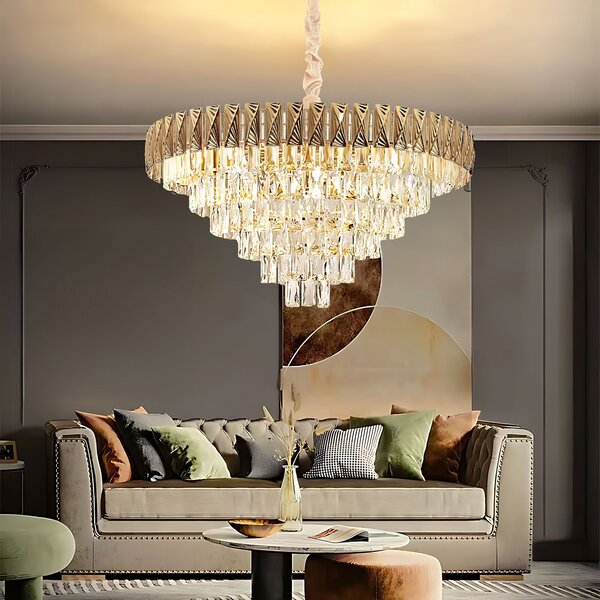Toolight Toolight, závesné krištáľové svietidlo 80cm, 12xE14, G061-CP, zlatá, OSW-08995