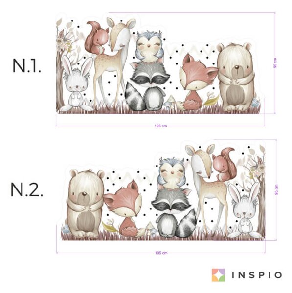 INSPIO-textilná prelepiteľná nálepka - Lesné zvieratká - nálepka za posteľ