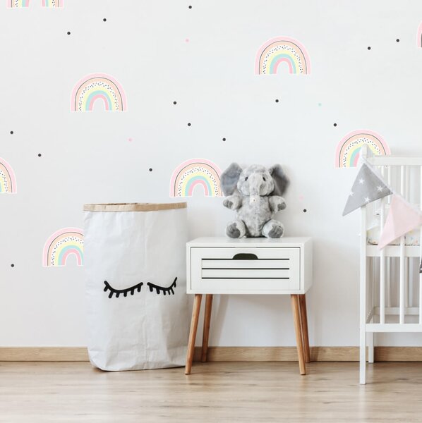 INSPIO-textilná prelepiteľná nálepka - Pastelové dúhy s bodkami - nálepky na stenu pre dievčatá