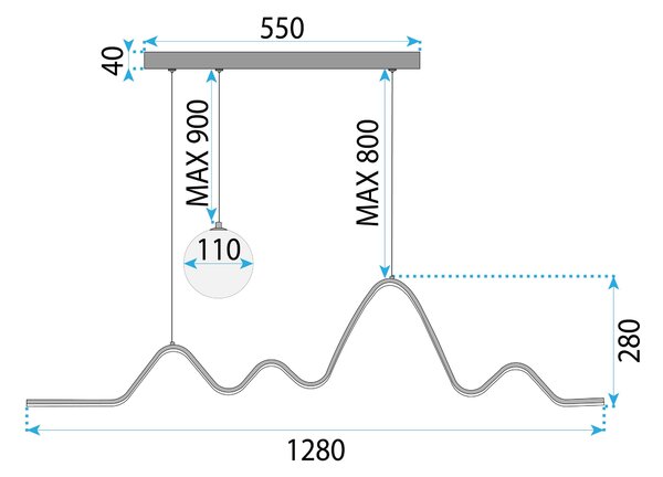 Toolight Toolight, LED závesné osvetlenie 120cm, 36W, 3000K, LHJ033-CP, čierna matná, OSW-60020