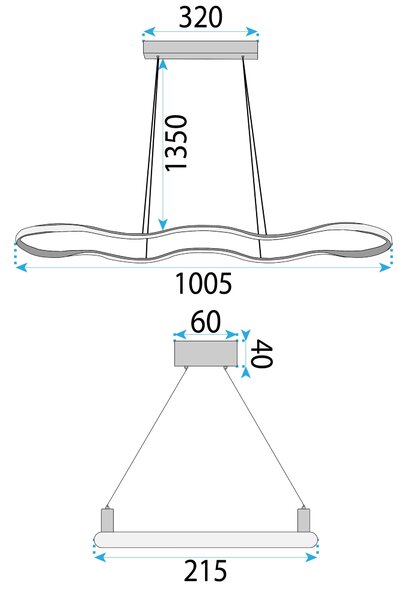 Toolight Toolight, závesné LED svietidlo 120cm, 24W, 3000K, LHJ026-CP, čierna, OSW-60017