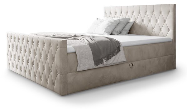 Wilsondo Čalúnená boxspring manželská posteľ s vrchným matracom Montana - krémová Rozmer: 180x200
