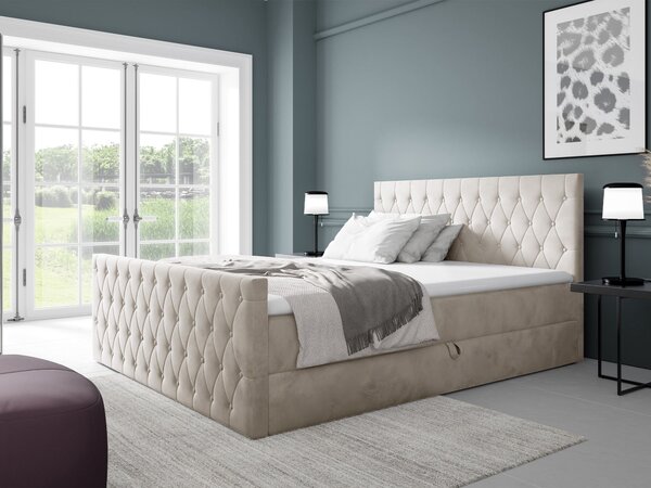 Wilsondo Čalúnená boxspring manželská posteľ s vrchným matracom Montana - krémová Rozmer: 180x200
