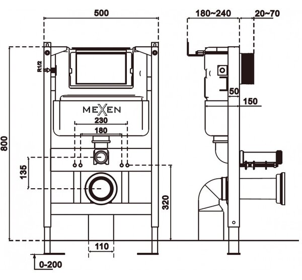 Mexen Fenix XS-F, znížený podomietkový pneumatický modul pre závesné WC, predné splachovanie, 61800A