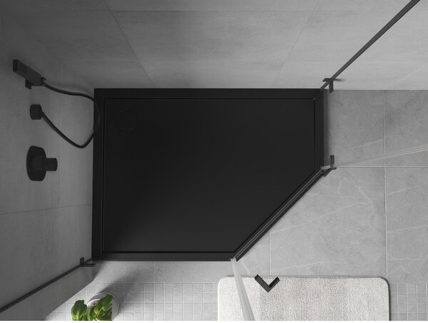 Mexen Flow, päťuholníková sprchová vanička slim ľavá 90 x 80 cm, čierna matná - 46P708090L